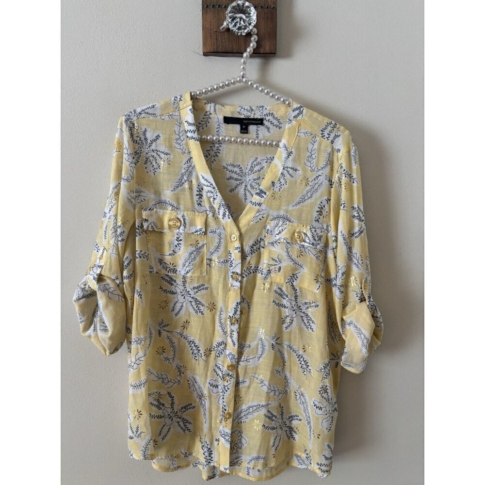 Harve Benard Womens Size M Yellow Floral Blouse